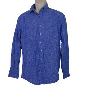 Rodd and Gunn Sports Fit Blue Leaf Print Button Up Long Sleeve Shirt Men Size M